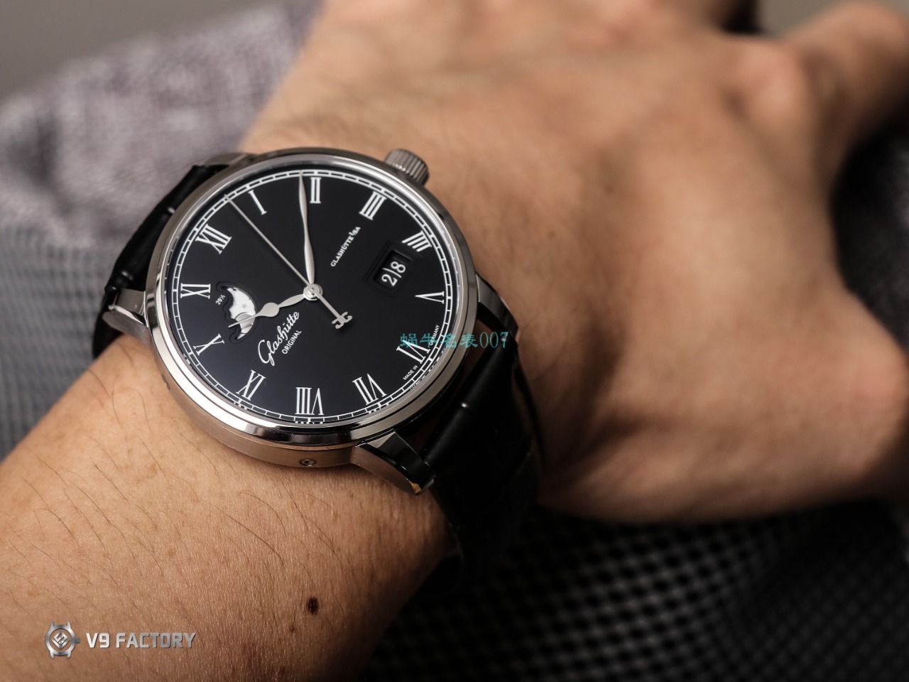 【视频最大的高仿手表网站】V9 Factory glashuette original原创议员月相100-04-05-12-30 wrist watch  / GLA069