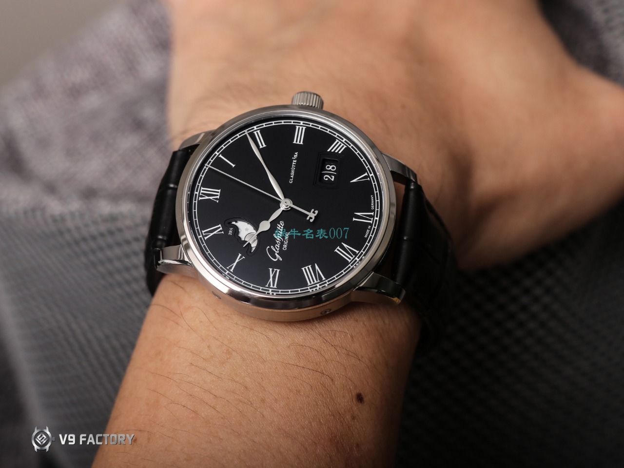 【视频最大的高仿手表网站】V9 Factory glashuette original原创议员月相100-04-05-12-30 wrist watch  / GLA069