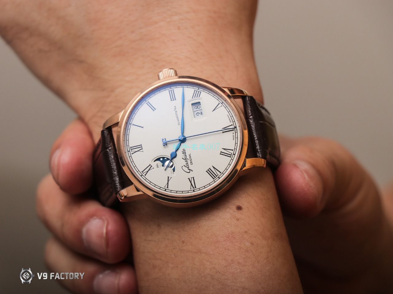 【视频最大的高仿手表网站】V9 Factory glashuette original原创议员月相100-04-05-12-30 wrist watch  / GLA069