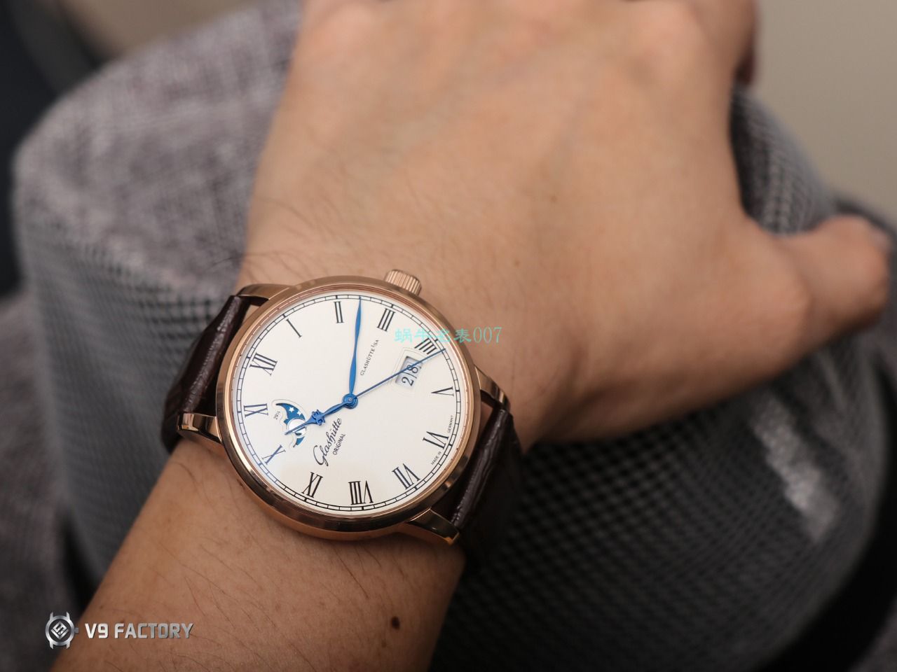 【视频最大的高仿手表网站】V9 Factory glashuette original原创议员月相100-04-05-12-30 wrist watch  / GLA069