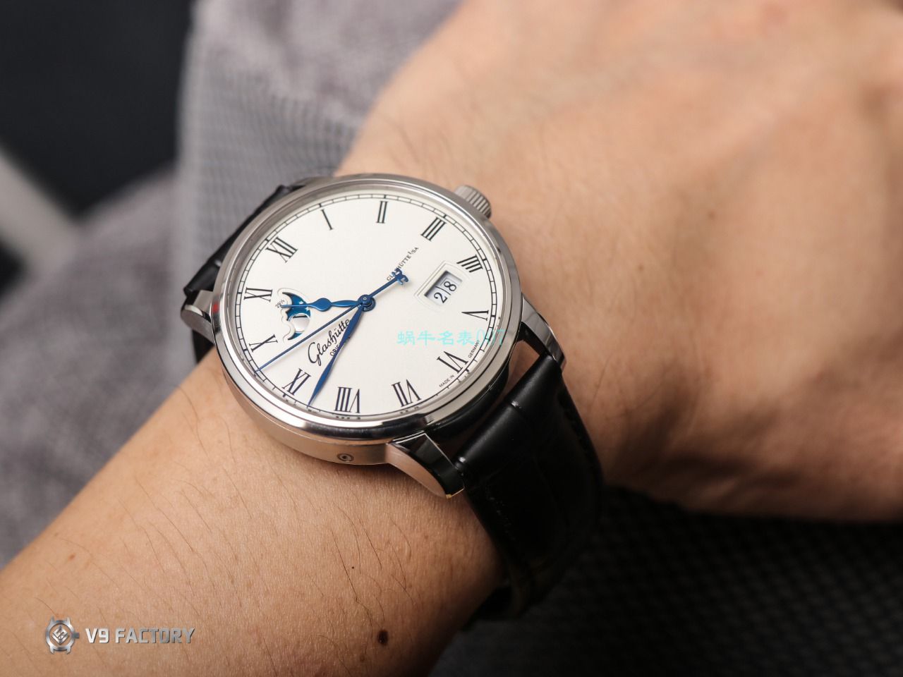 【视频最大的高仿手表网站】V9 Factory glashuette original原创议员月相100-04-05-12-30 wrist watch  / GLA069