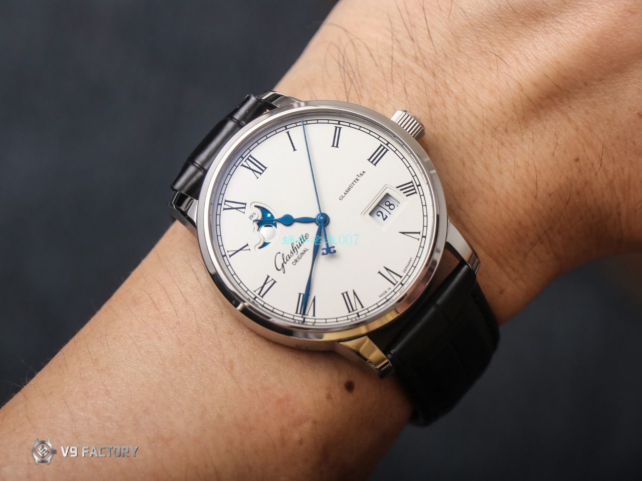 【视频最大的高仿手表网站】V9 Factory glashuette original原创议员月相100-04-05-12-30 wrist watch  / GLA069