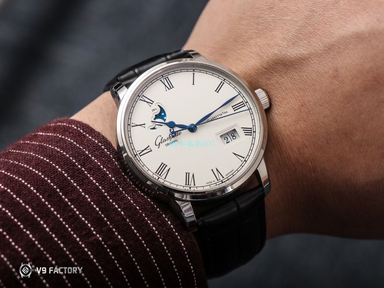 【视频最大的高仿手表网站】V9 Factory glashuette original原创议员月相100-04-05-12-30 wrist watch  / GLA069