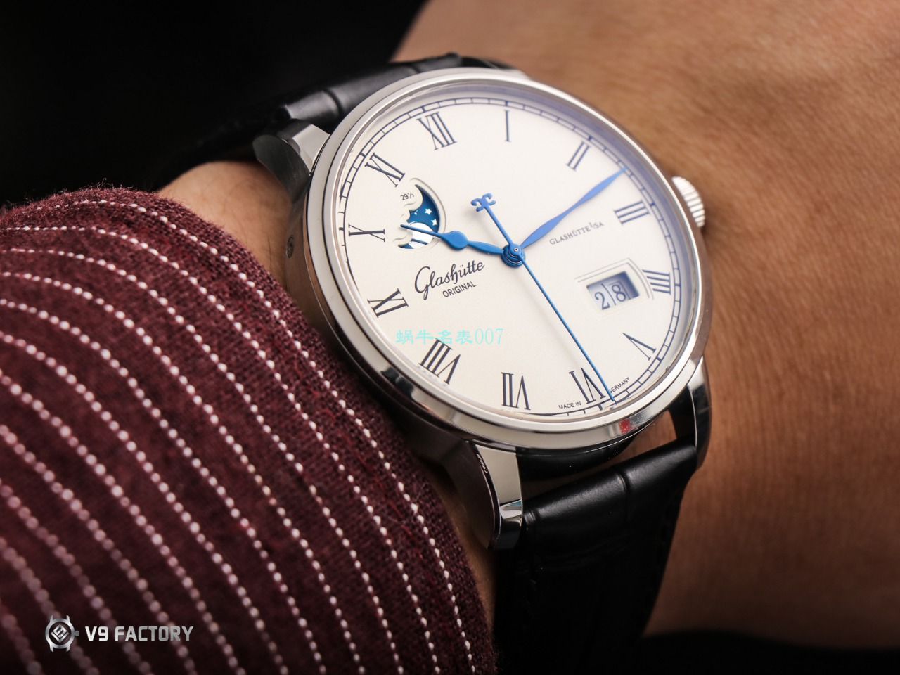 【视频最大的高仿手表网站】V9 Factory glashuette original原创议员月相100-04-05-12-30 wrist watch  / GLA069