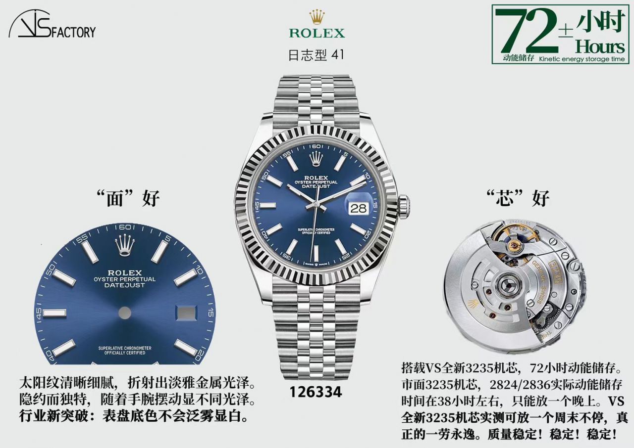 VS Factory  Rolex  Datejust 41毫米m126334-0002 top 复刻高仿 wrist watch  / R711