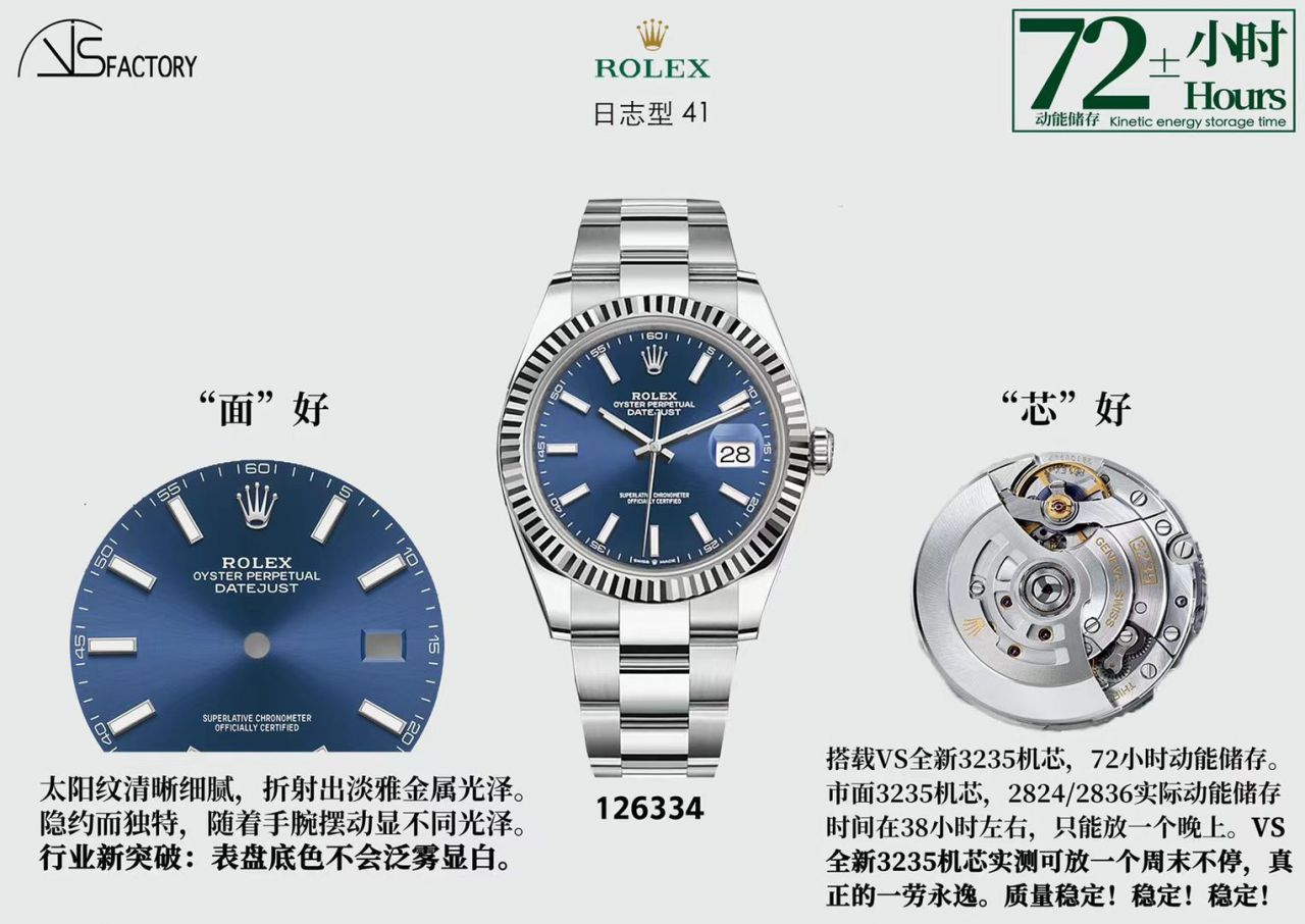 VS Factory  Rolex  Datejust 41毫米m126334-0002 top 复刻高仿 wrist watch  / R711
