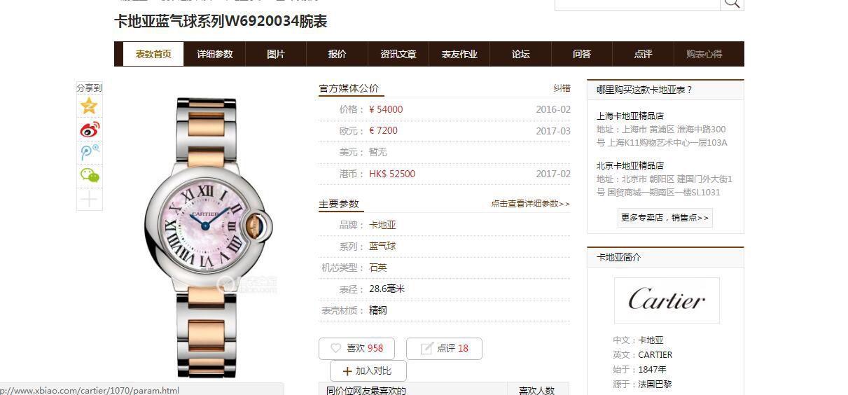 V6 Factory  Cartier  蓝气球28毫米女装复刻高仿W6920034 wrist watch  / K331