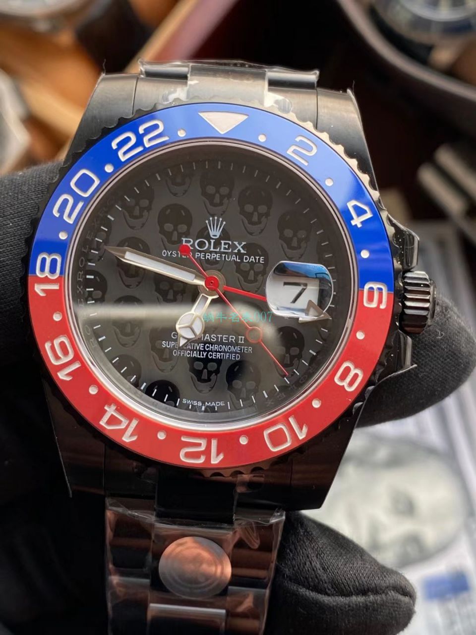 LF Rolex TBLACK官方 copy customized 版REVENGE（米尔高斯复仇系列） GMT MASTER 蓝黑圈骷髅面黑化版本 / R717