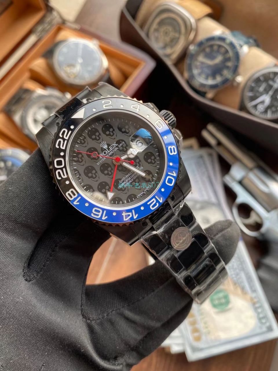 LF Rolex TBLACK官方 copy customized 版REVENGE（米尔高斯复仇系列） GMT MASTER 蓝黑圈骷髅面黑化版本 / R717