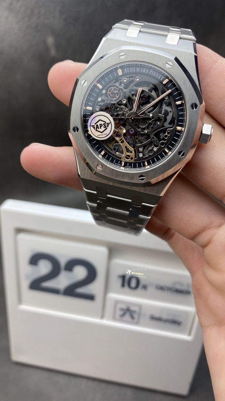 APS Factory Audemars Piguet 双摆轮镂空15407ST.OO.1220ST.01和15407OR.OO.1220OR.01一比一超A高仿手表 / AP232