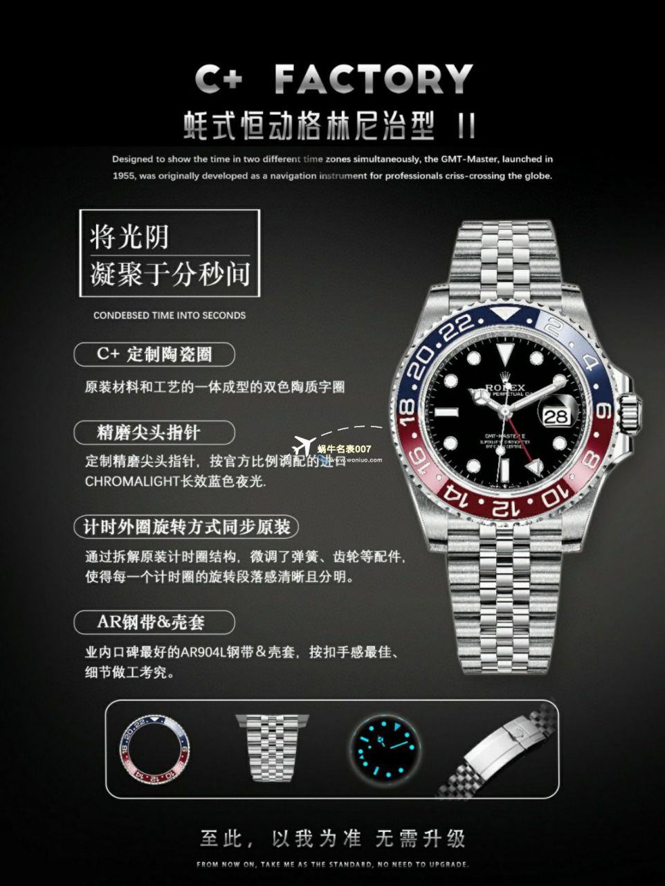 C+ Factory  top 1比1高仿复刻手表 Rolex  GMT MASTER II系列m126715chnr-0001，m126711chnr-0002沙士圈大闸蟹，m126710blro-0001可乐圈，m126719blro-0002（陨石面） / R767
