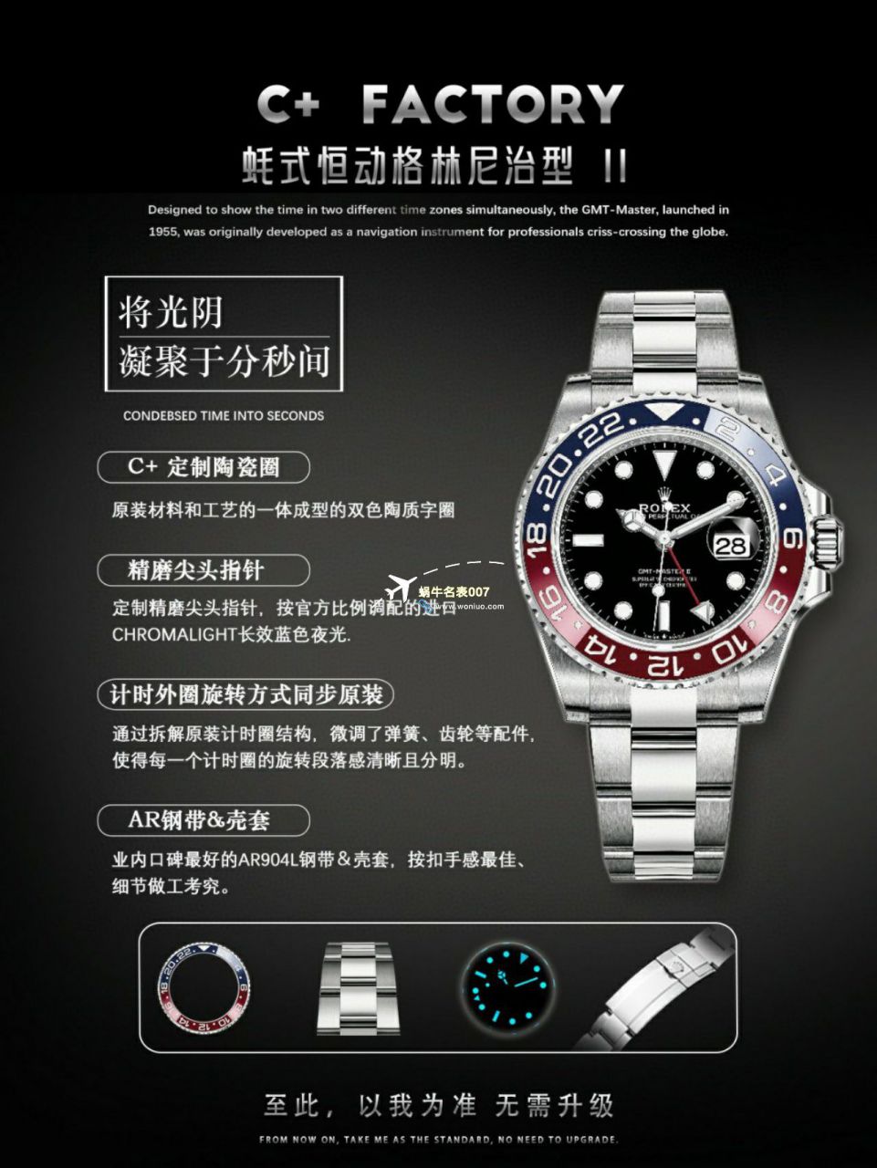 C+ Factory  top 1比1高仿复刻手表 Rolex  GMT MASTER II系列m126715chnr-0001，m126711chnr-0002沙士圈大闸蟹，m126710blro-0001可乐圈，m126719blro-0002（陨石面） / R767