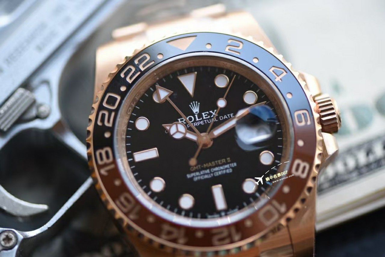 Clean Factory C Factory 一比一精仿复刻高仿手表 Rolex  GMT MASTER II全玫瑰金m126715chnr-0001 wrist watch  / R775