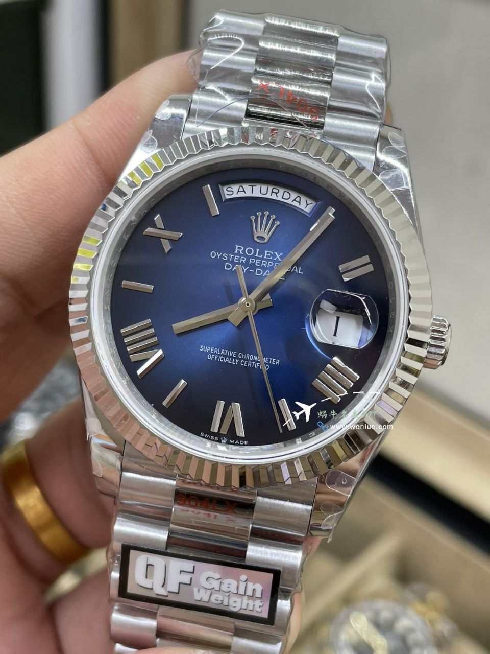 QF Rolex DD Day-Date  Adding weight 版本复刻高仿罗马烟熏绿m228238-0069，渐变蓝m228236-0024，渐变灰m228235-0055 / R857
