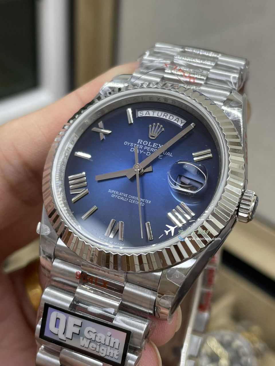 QF Rolex DD Day-Date  Adding weight 版本复刻高仿罗马烟熏绿m228238-0069，渐变蓝m228236-0024，渐变灰m228235-0055 / R857