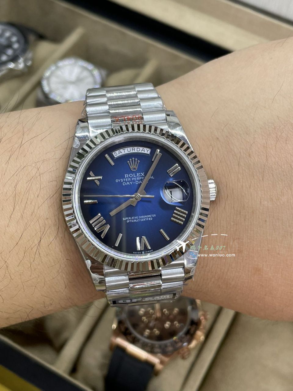 QF Rolex DD Day-Date  Adding weight 版本复刻高仿罗马烟熏绿m228238-0069，渐变蓝m228236-0024，渐变灰m228235-0055 / R857