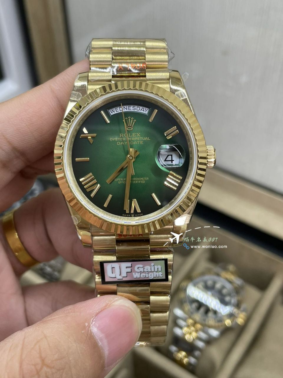 QF Rolex DD Day-Date  Adding weight 版本复刻高仿罗马烟熏绿m228238-0069，渐变蓝m228236-0024，渐变灰m228235-0055 / R857