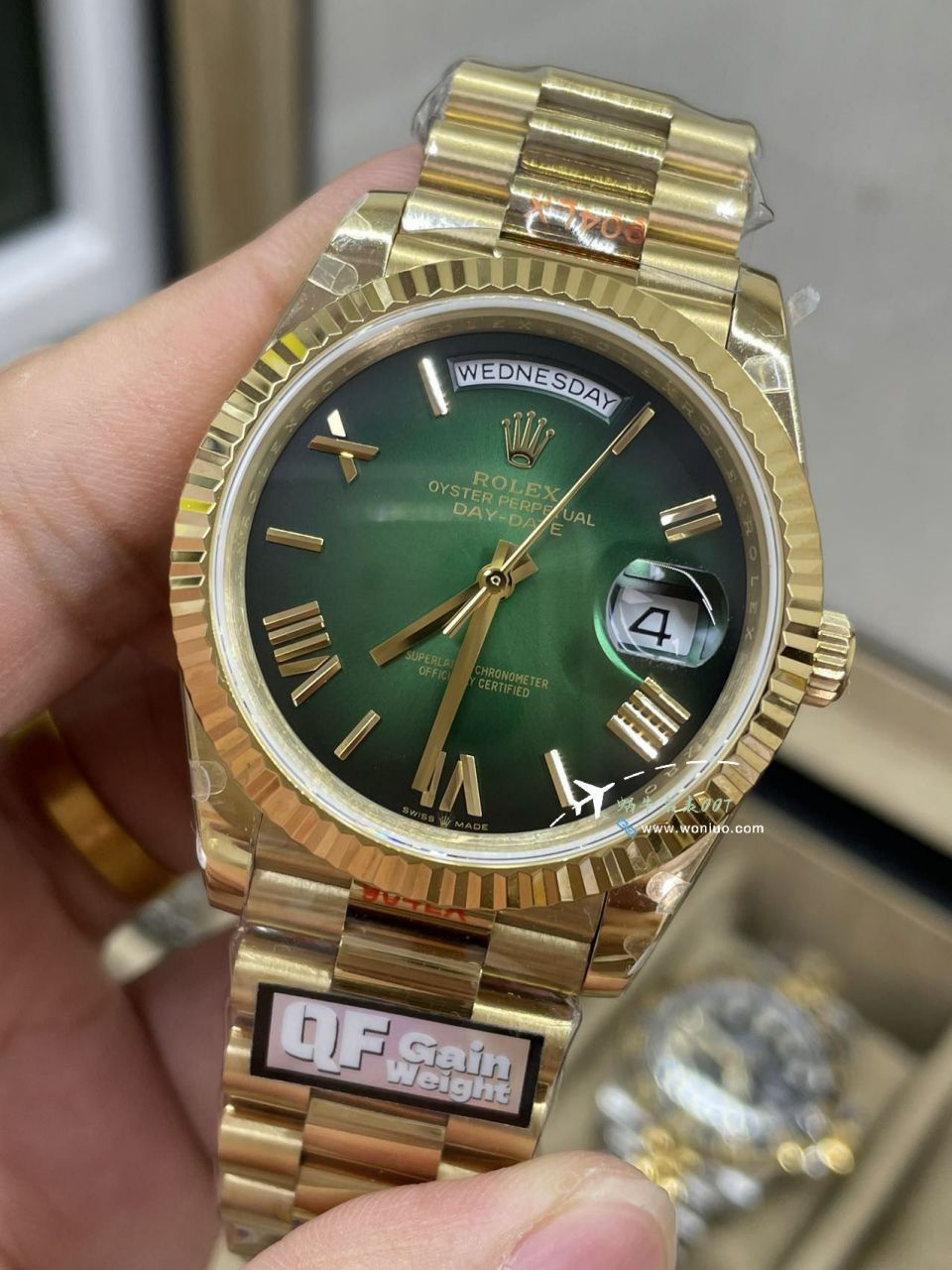 QF Rolex DD Day-Date  Adding weight 版本复刻高仿罗马烟熏绿m228238-0069，渐变蓝m228236-0024，渐变灰m228235-0055 / R857