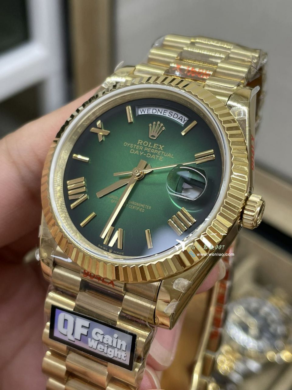 QF Rolex DD Day-Date  Adding weight 版本复刻高仿罗马烟熏绿m228238-0069，渐变蓝m228236-0024，渐变灰m228235-0055 / R857