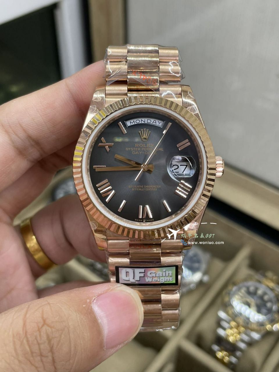 QF Rolex DD Day-Date  Adding weight 版本复刻高仿罗马烟熏绿m228238-0069，渐变蓝m228236-0024，渐变灰m228235-0055 / R857