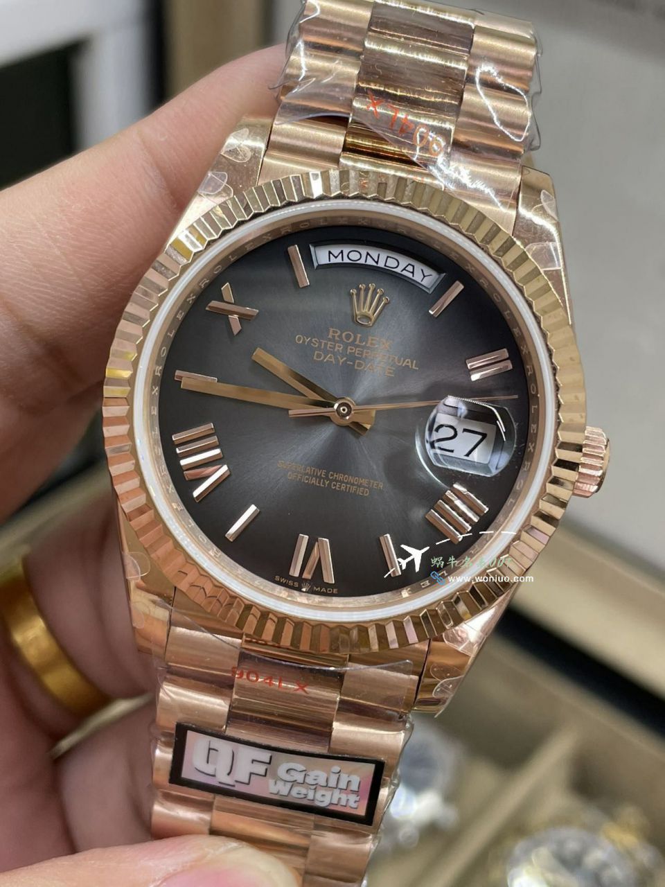 QF Rolex DD Day-Date  Adding weight 版本复刻高仿罗马烟熏绿m228238-0069，渐变蓝m228236-0024，渐变灰m228235-0055 / R857