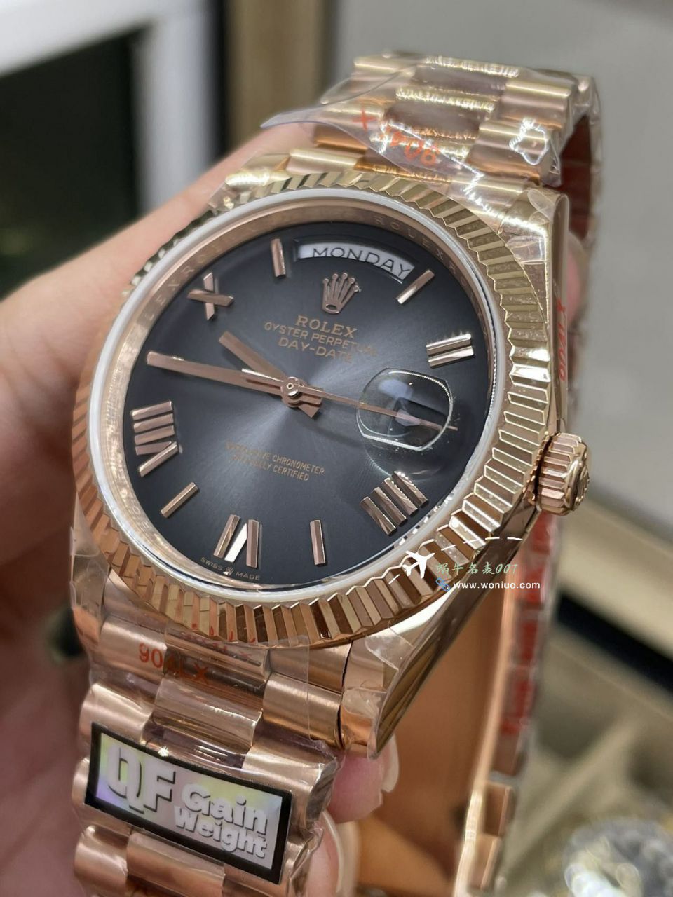 QF Rolex DD Day-Date  Adding weight 版本复刻高仿罗马烟熏绿m228238-0069，渐变蓝m228236-0024，渐变灰m228235-0055 / R857