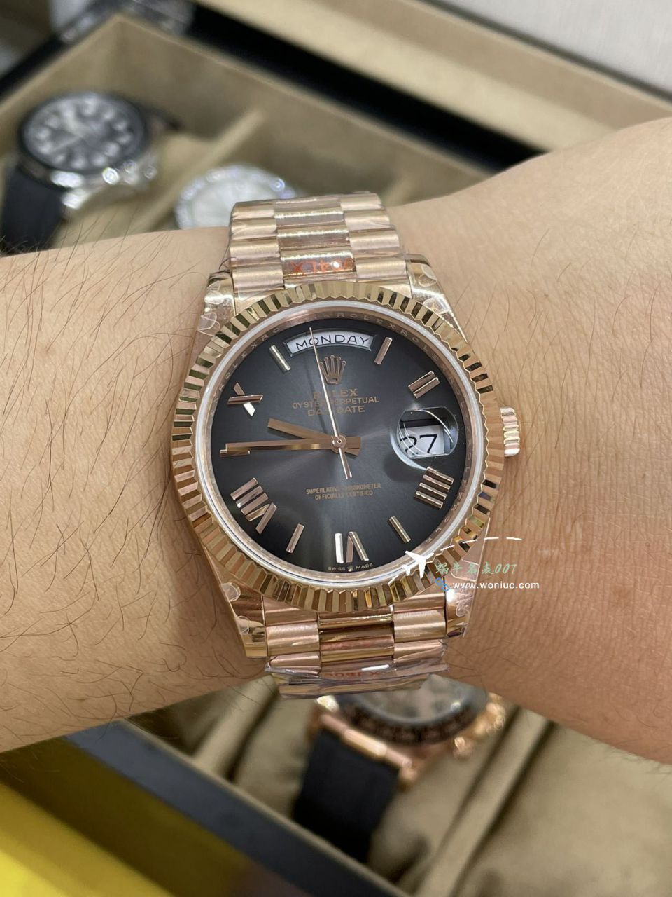 QF Rolex DD Day-Date  Adding weight 版本复刻高仿罗马烟熏绿m228238-0069，渐变蓝m228236-0024，渐变灰m228235-0055 / R857